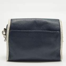 Pre Owned Michael Kors Margo Navy Blue/White Leather Crossbody Bag