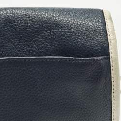 Pre Owned Michael Kors Margo Navy Blue/White Leather Crossbody Bag