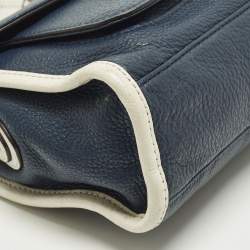 Pre Owned Michael Kors Margo Navy Blue/White Leather Crossbody Bag