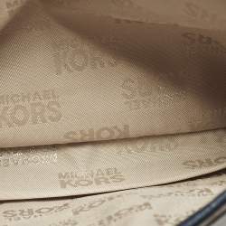 Pre Owned Michael Kors Margo Navy Blue/White Leather Crossbody Bag