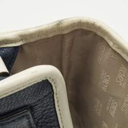 Pre Owned Michael Kors Margo Navy Blue/White Leather Crossbody Bag