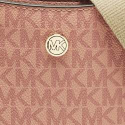 Pre Owned Michael Kors Briley Large Pink Signature Coated Canvas Messenger Bag
