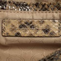 مملوكة مسبقًا حقيبة كتف مايكل كورس سلسة لوغو جلد منقوش بيثون أخضر فاتح