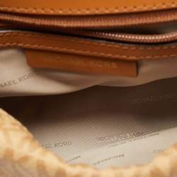 مملوكة مسبقًا حقيبة مايكل كورس يد علوية جلد وقماش مقوى شهير بني صالون