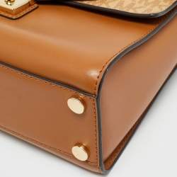 مملوكة مسبقًا حقيبة مايكل كورس يد علوية جلد وقماش مقوى شهير بني صالون