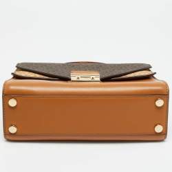 مملوكة مسبقًا حقيبة مايكل كورس يد علوية جلد وقماش مقوى شهير بني صالون