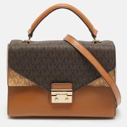 مملوكة مسبقًا Michael Kors Sloan Flap Brown Signature Coated Canvas and Leather Top Handle Bag