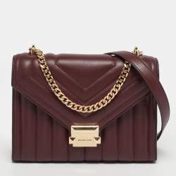 Pre Owned Michael Kors Whitney Medium Burgundy Quilted Leather Flap Shoulder Bag