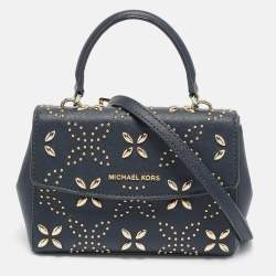 مملوكة مسبقًا Michael Kors Studded Ava Extra Small Navy Blue Leather Top Handle Bag