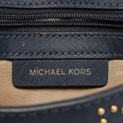 مملوكة مسبقًا حقيبة يد علوية مايكل كورس آفا مدببة جلد أزرق كحلي صغير جدًا