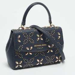 مملوكة مسبقًا حقيبة يد علوية مايكل كورس آفا مدببة جلد أزرق كحلي صغير جدًا