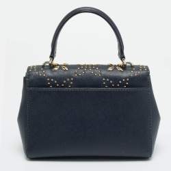 مملوكة مسبقًا حقيبة يد علوية مايكل كورس آفا مدببة جلد أزرق كحلي صغير جدًا