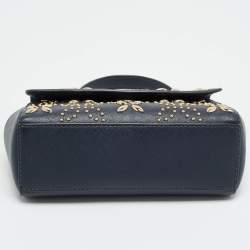 مملوكة مسبقًا حقيبة يد علوية مايكل كورس آفا مدببة جلد أزرق كحلي صغير جدًا