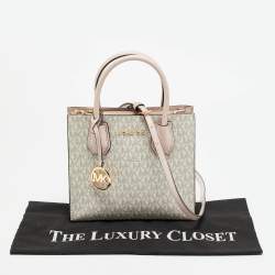 Pre Owned Michael Kors Mercer Mini Light Pink/Beige Signature Coated Canvas and Leather Tote