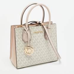 Pre Owned Michael Kors Mercer Mini Light Pink/Beige Signature Coated Canvas and Leather Tote