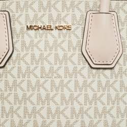 Pre Owned Michael Kors Mercer Mini Light Pink/Beige Signature Coated Canvas and Leather Tote