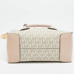 Pre Owned Michael Kors Mercer Mini Light Pink/Beige Signature Coated Canvas and Leather Tote
