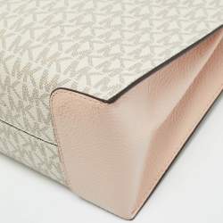 Pre Owned Michael Kors Mercer Mini Light Pink/Beige Signature Coated Canvas and Leather Tote
