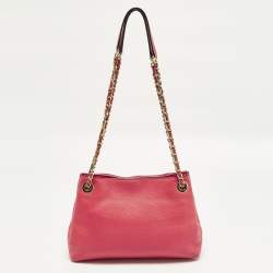 Pre Owned Michael Kors Jet Set Chain Coral Pink Leather Shoulder Bag