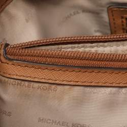 Pre Owned Michael Kors Jet Set Brown Saffiano Leather Snap Pocket Tote