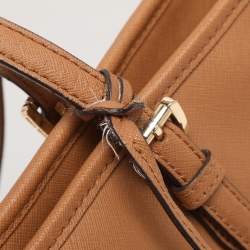 Pre Owned Michael Kors Jet Set Brown Saffiano Leather Snap Pocket Tote