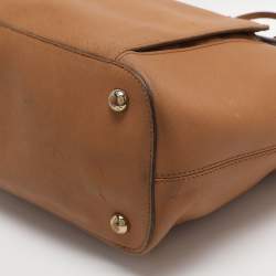 Pre Owned Michael Kors Jet Set Brown Saffiano Leather Snap Pocket Tote