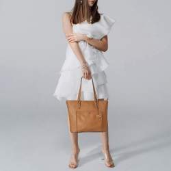 Pre Owned Michael Kors Jet Set Brown Saffiano Leather Snap Pocket Tote