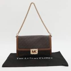 Pre Owned Michael Kors Sonia Medium Brown Signature Coated Canvas Shoulder Bag