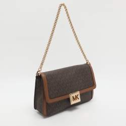 Pre Owned Michael Kors Sonia Medium Brown Signature Coated Canvas Shoulder Bag