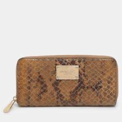 مملوكة مسبقًا Michael Kors Jet Set Orange Snakeskin Embossed Leather Zip Around Wallets