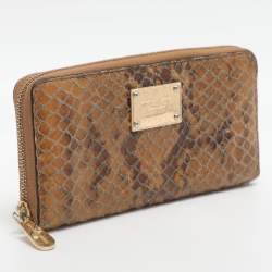 Pre Owned محفظة مايكل كورس سحاب مستدير جيت ست جلد نقش تمساح بنية