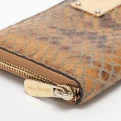 Pre Owned محفظة مايكل كورس سحاب مستدير جيت ست جلد نقش تمساح بنية