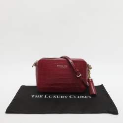 Pre Owned حقيبة كتف مايكل كورس جيني جلد منقوش بجلد التمساح فوشيا متوسطة