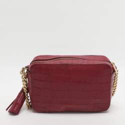 Pre Owned حقيبة كتف مايكل كورس جيني جلد منقوش بجلد التمساح فوشيا متوسطة