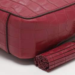 Pre Owned حقيبة كتف مايكل كورس جيني جلد منقوش بجلد التمساح فوشيا متوسطة