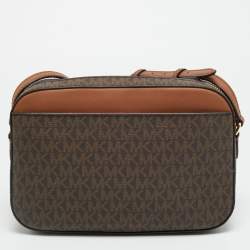 Pre Owned حقيبة كروس مايكل كورس جت ست قماش بني بشعار وجلد