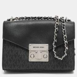 مملوكة مسبقًا Michael Kors Rose Black/Grey Signature Coated Canvas and Leather Shoulder Bag