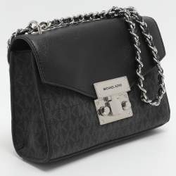 مملوكة مسبقًا Michael Kors Rose Black/Grey Signature Coated Canvas and Leather Shoulder Bag