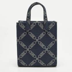 Pre Owned حقيبة كروس مايكل كورس جيجي كانفاس جاكار بلون أزرق كحلي بالإمبراطورية صغيرة جدًا