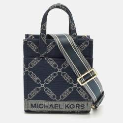 مملوكة مسبقًا Michael Kors Gigi Extra-Small Navy Blue Empire Logo Jacquard Canvas Crossbody Bag