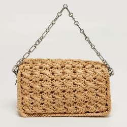 Pre Owned Michael Kors Parker Medium Beige/White Raffia and Leather Shoulder Bag