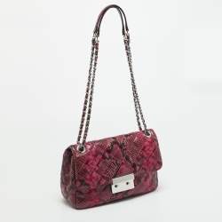 Pre Owned Michael Kors Tribeca Pink/Black Python Embossed Leather Shoulder Bag