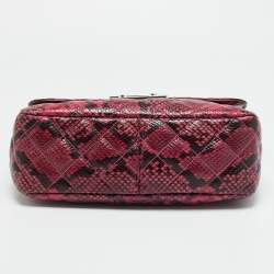 Pre Owned Michael Kors Tribeca Pink/Black Python Embossed Leather Shoulder Bag