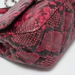 Pre Owned Michael Kors Tribeca Pink/Black Python Embossed Leather Shoulder Bag