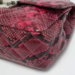 Pre Owned Michael Kors Tribeca Pink/Black Python Embossed Leather Shoulder Bag