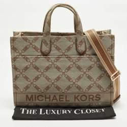 مملوكة مسبقًا Michael Kors GIgi Large Beige/Brown Logo Jacquard Canvas Tote