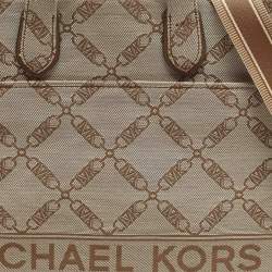 مملوكة مسبقًا Michael Kors GIgi Large Beige/Brown Logo Jacquard Canvas Tote