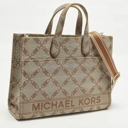مملوكة مسبقًا Michael Kors GIgi Large Beige/Brown Logo Jacquard Canvas Tote