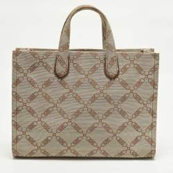 مملوكة مسبقًا Michael Kors GIgi Large Beige/Brown Logo Jacquard Canvas Tote