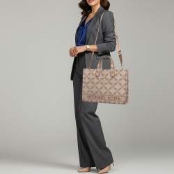 مملوكة مسبقًا Michael Kors GIgi Large Beige/Brown Logo Jacquard Canvas Tote